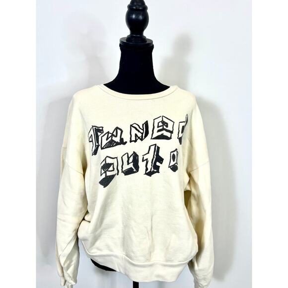 Mother The Drop Square Tuned Out Sweater White Small Knit Graphic Print Cotton - Picture 3 of 4